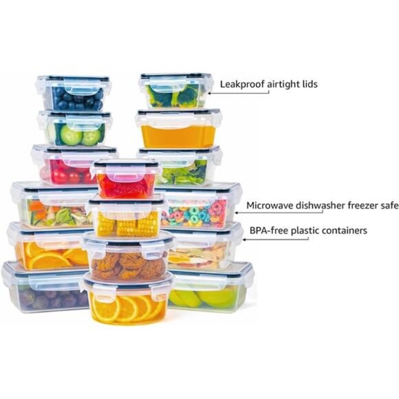 32 Piece Food Storage Container with Lids (16 Containers + 16 Lids) - Plastic - Picture 4 of 7